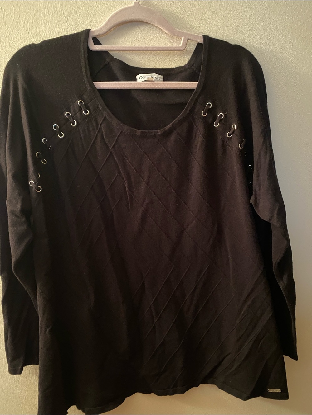 Calvin Klein Black Eyelet-Detail Pullover Sweater